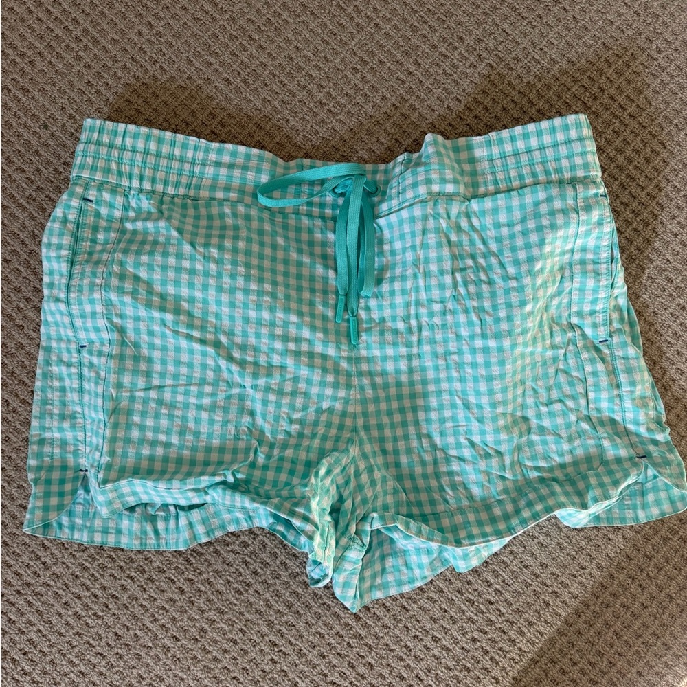 Vineyard Vines Gingham Drawstring Lounge Shorts — Mint Green and White